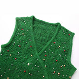 Huibaolu Spring New Artificial Pearl Inlaid Double-Breasted Knitted Vest 9598374