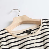 Huibaolu New Striped T-Shirt Round Collar Loose Casual Short-Sleeved T-Shirt Blouse