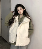 Collar Fold Wear Down Cotton-Padded Jacket Cotton-Padded Jacket Vest Coat Female Spring And Autumn Winter Loose Increase Vest Outside Wear Clip Jacket