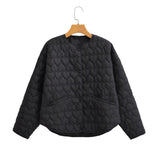 Huibaolu Heart-Shaped Quilted Round-Collar Pure Color Cotton Coat In Spring