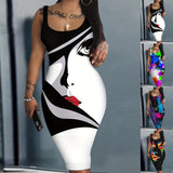 Huibaolu New Halter Belt Buttocks Printed Fashion Plus Size Dress