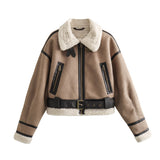 Huibaolu New Belt Trimmed With Fur Integrated Short Jacket Jacket