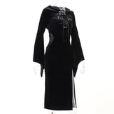 Huibaolu Halloween New Women's Dress Suit Hat Horn Sleeve Spider Web Dress