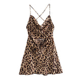 Huibaolu New Spring Animal Print Silk Satin Back Halter Dress