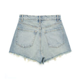 Huibaolu Spring Style High-Waisted Denim Shorts Decorated With Holes 2569073