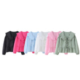 Huibaolu New Spring Doll Tie Casual Loose Solid Color Shirt