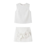 Huibaolu New Spring Style Simple Vest With Two Sets Of Floral Decorative Skirt