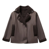 Huibaolu New Lamb Wool Loose Version Lapel Jacket Jacket