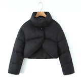 Huibaolu New Standing Collar Hidden Button Bread Suit Short Cotton-Padded Coat