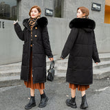 Celebrity Down Cotton Clothes Hu Chuliang Leisure Loose Female Long Over The Knee Cotton Clothes 2024 Winter New Wool Collar Coat Tide