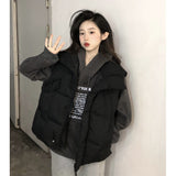 Collar Fold Wear Down Cotton-Padded Jacket Cotton-Padded Jacket Vest Coat Female Spring And Autumn Winter Loose Increase Vest Outside Wear Clip Jacket