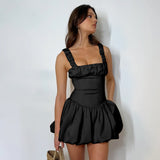 Huibaolu French Fashion Shrunken Pleated Fluffy Dress 2024 Summer New Suspender Skirt