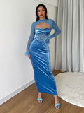 Huibaolu Fall Women's Wear New Style Plush Net Stitching Nightclub Style Hollowed-Out Dress Slim Dress