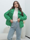 Huibaolu Station Down Cotton-Padded Jacket 2024 New Women's Winter Thickened Cotton-Padded Jacket Popular Style Bright Color Vertical Collar Cotton-Padded Jacket