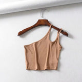 Huibaolu New Irregular Oblique Collar One-Shoulder Double Halter Top E Slim Lady Sling Vest