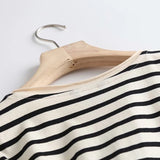 Huibaolu New Striped T-Shirt Round Collar Loose Casual Short-Sleeved T-Shirt Blouse