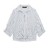 Huibaolu Spring Blended Striped Loose Casual Shirt 3035787