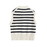 Huibaolu French Lazy Style Black And White Striped Knitted Vest In Autumn