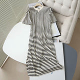 Huibaolu New Short-Sleeved Cotton Striped Simple Wind Dress In Summer