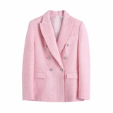 Huibaolu Spring Plaid Textured Double-Breasted Suit Coat Textured Mini Skirt Suit