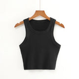 Huibaolu New Round Collar Solid Color Sports Short Blouse With A Slimmed Edge, A Small Vest.