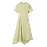 Huibaolu Two-Color Short-Sleeved Pleated Irregular Dress In Spring