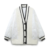 Huibaolu And Winter New Tricolor Knitted Spliced V-Collar Loose Version Cotton Jacket