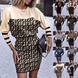 Huibaolu Independent Station Autumn New Fashion Printed Waist Round Collar Long-Sleeved Dress