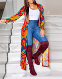 Huibaolu Autumn And Winter Women's Wear New Long-Sleeved Printing Long-Style Leisure Long-Style Coat