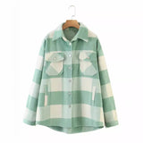 Huibaolu New Autumn Sanded Blouse Women's Lapel Single-Breasted Plaid Coat