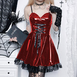 Huibaolu Autumn New Sexy Halter Dress Dark Death Note Leather Strap A Pendulum Dress For Women