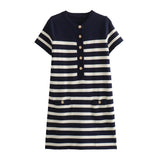 Huibaolu Spring Style Striped Button Trim Short Dress 2142003 104