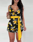 Huibaolu Independent Station Spring And Summer New Printed Belt Shorts Set In Stock