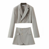 Huibaolu New Blogger Lapel Slimming Short Suit Jacket + High Waist Short Skirt Suit