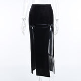 Huibaolu Dark 2024 Spring New High-Waisted Suede Double Split Fashion Leisure Spice Girl Full-Length Skirt