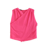 Huibaolu French Cross-Comfortable Ramie Sleeveless V-Collar Blouse In Summer