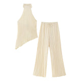 Huibaolu New Autumn Style Asymmetrical Neck Top 0219810 Pleated Trousers 0219811