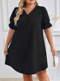 Huibaolu Independent Station Spring And Summer New V-Collar Short-Sleeved Solid Color Large-Size Dress