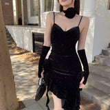 Huibaolu Christmas Shanshan Velvet Ribbon Dress + Cuff Minority Design Sensitive Skirt