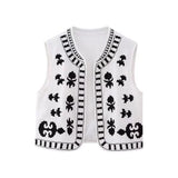 Huibaolu Spring Casual Loose Embroidered Cardigan Vest