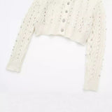 Huibaolu Spring Style Beaded Diamond Lapel Knitted Sweater Short Coat 4331141