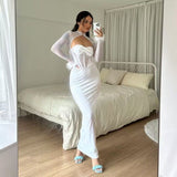 Huibaolu Fall Women's Wear New Style Plush Net Stitching Nightclub Style Hollowed-Out Dress Slim Dress