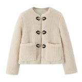 Huibaolu New Spring Buckle Plush Jacket Jacket 5854223