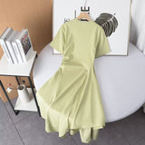 Huibaolu Two-Color Short-Sleeved Pleated Irregular Dress In Spring