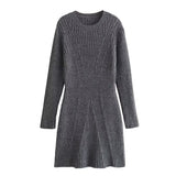 Huibaolu New Fashionable Knit Dress With Round Collar And Long Sleeves In Autumn