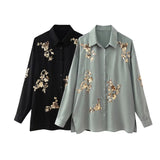 Huibaolu Spring Sequins Set With Loose Shirt Sequins And Straight Trousers