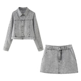 Huibaolu New Artificial Pearl Denim Jacket 5862065 Miniskirt 5862066