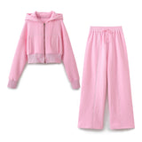 Huibaolu New Hooded Short Sweater 8417304 Loose Flannelette Jogging Trousers 8417303 Suit