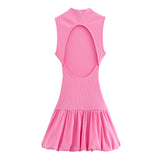 Huibaolu New Spring Balloon Dress With Slim Thread Knitted Bare Back 0085361