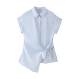 Huibaolu Spring Style Knot Poplin Short-Sleeved Fashion Shirt 9479048